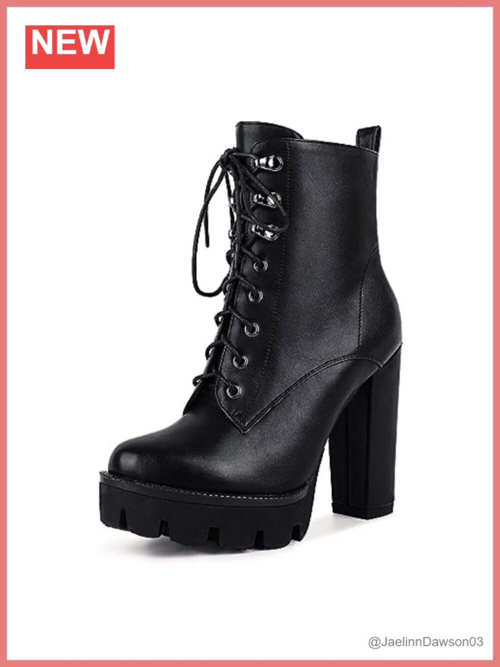Round Toe Lace Up High Heel Combat Booties for Women with Platform